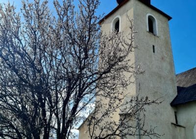 Mandulavirágzás a vörösberényi református templomnál - Balatonalmádi